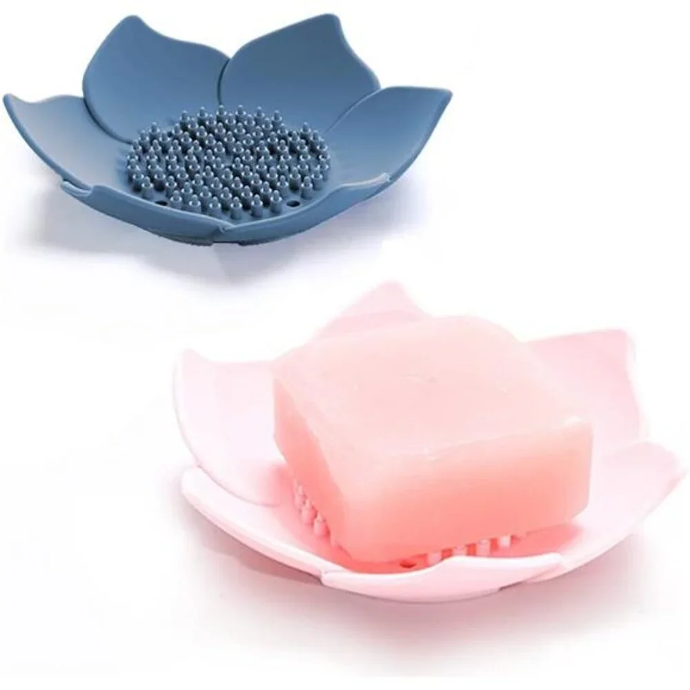 Silicone Soap Dish Soap Holder Flower Shape Draining Tray for Bathroom Kitchen